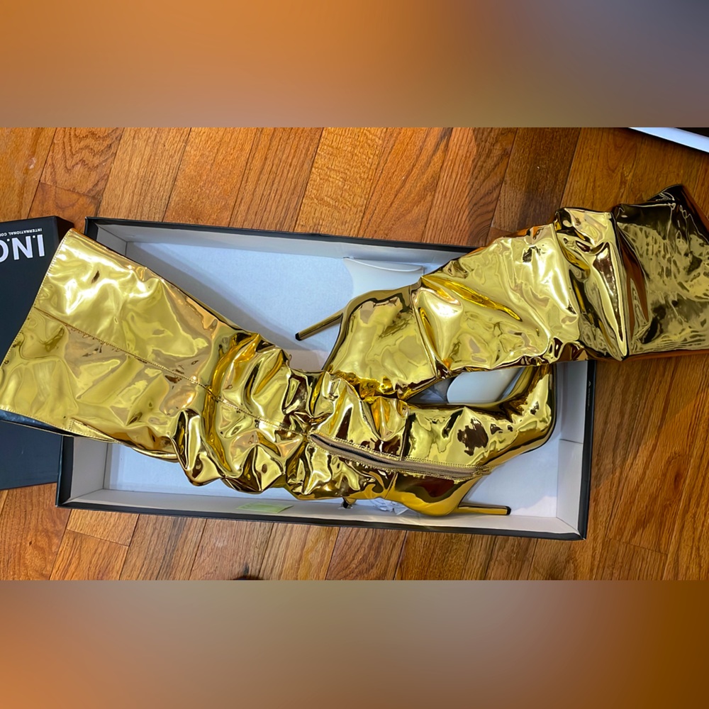 🆕 INC International Concepts Iyonna Over-The-Knee Slouch Boots gold size 7.5/38